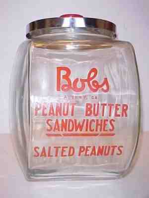 Vintage Bob's Side Loader Jar w/ Tin Lid, Tom's Peanut Lance Gordon's Store
