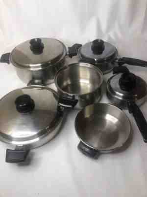 10 Piece Royal Queen West Bend 5-Ply T-304 Stainless Cookware Set Vintage