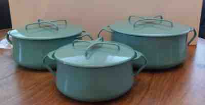 Vintage Set of 3 Dansk Denmark Kobenstyle MCM Enamel Turquoise Cookware Pots