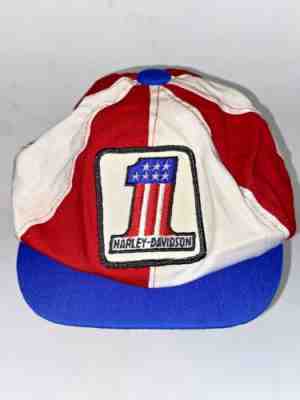 New NOS Harley-Davidson #1 Red White Blue Vintage 1974 newsboy cabbie hat Evel K