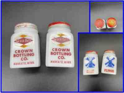 Vintage Milk Glass GRAIN BELT BEER Windmill Salt Pepper Set Mankato Minnesota