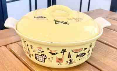 Vintage Descoware Robert Markley Belgium Yellow Enamel Cast Iron Dutch Oven