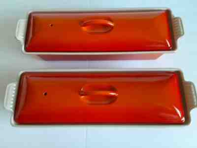 Le Creuset 32 VTG Orange Flame Enamel Cast Iron Terrine Pate Loaf Pan Lid France