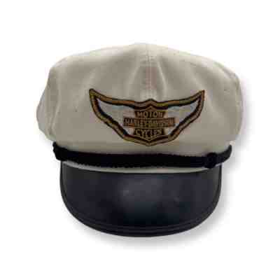 Harley Davidson Vintage Captains Hat Motorcycle White Large Wool Leather Cap