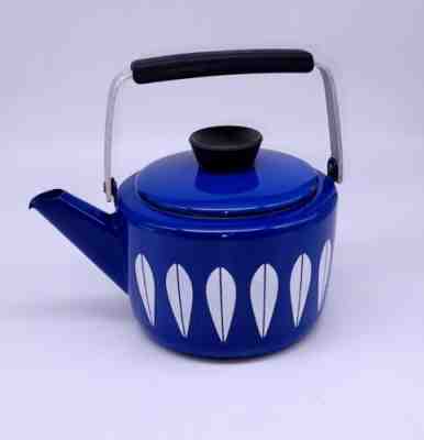 Vtg Cathrineholm Mid-Century Modern Teapot Coffee Pot Blue White Lotus Norway