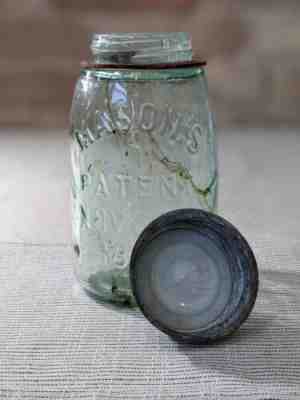 Vintage Mason Jar Quart Size MASON'S PATENT Nov. 30th 1858 with Lid