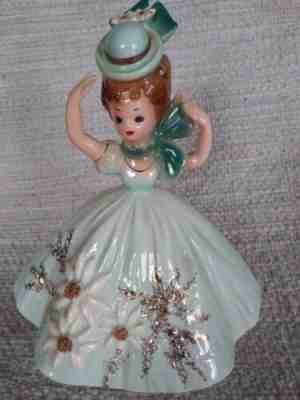 Vtg 6" JOSEF ORIGINALS Flower Girl Series Figurine DAISIES Green Dress Hat AS IS