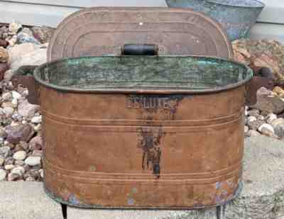 Vintage Antique DE LUXE Brand Copper Boiler Wash Tub with Lid *Please Read Add *