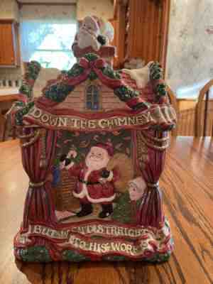 Fitz and Floyd Santa Down The Chimney Vintage Cookie Jar 13 1/2 Inches Tall