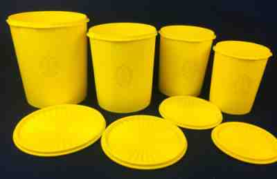 Minty Vintage Yellow Tupperware Nesting Canister Set 4 Servalier 1970s