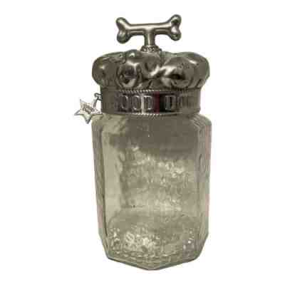 Arthur Court Vintage Retired Good Dog Treat Glass Canister With Pewter Lid