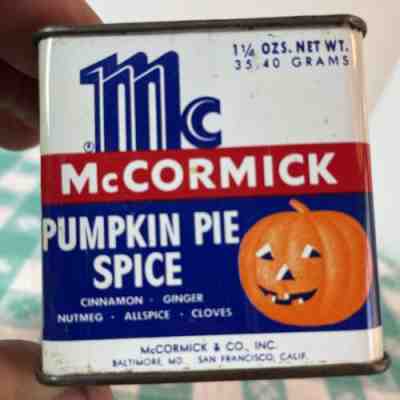 Vintage McCormick Pumpkin Pie Spice Tin Metal Lid Jack-O-Lantern Halloween