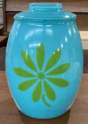 Vintage Bartlett Collins Cookie Jar Turquoise Daisy W/ Lid Retro Hippie Flower