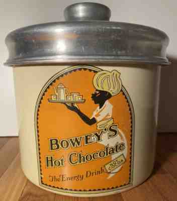 RARE Vintage BOWEYS HOT CHOCOLATE Enamel Soda Fountain Original Canister w/ Lid
