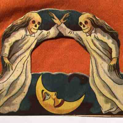 RARE? 1910-1914 ANTIQUE Vintage Halloween CREPE PAPER HAT Ghosts Moon GERMANY