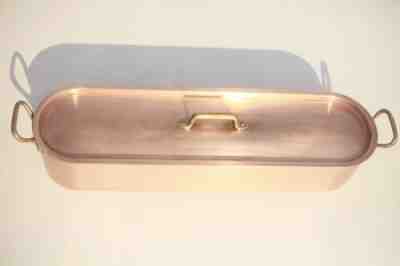 Vintage 24.4" French Copper Fish Kettle w Insert Hammered Walls Tin Lined 9.9lbs