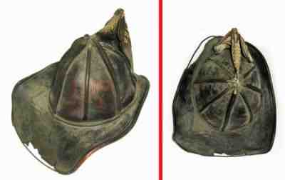 ANTIQUE c1890 CAIRNS & BRO LEATHER FIREMAN Hat HELMET-PUMP CO 7 D.F.D. (Penna)