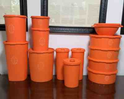 Huge 26 Pc Vintage Tupperware Matching Set Servalier 13 Canisters 13 Lids Orange