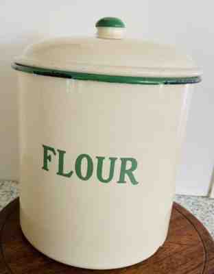 1930 Cream Green Enamel Flour Canister by Metter & Company Australia