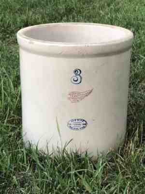 Vtg Three Gallon Red Wing Crock - Union Stoneware Minnesota Pottery Antique 3