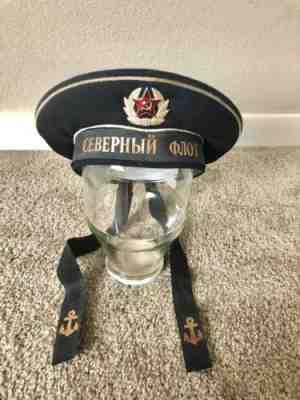 Soviet Vintage sailor cap Northern Fleet NAVY Hat USSR Russia Original. Size 55