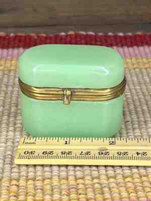 RESERVED FOR Jade Green French Opaline Jewelry Box Casket Box Hinged Lid