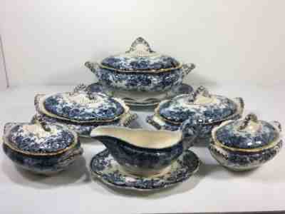Antique Chatsworth 1790 K & C Late Mayers Blue & White Dinnerware Serving Lot