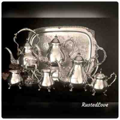Birmingham Silver Plated Tea Set 6 Pieces / Tilting Tea Pot & Tray Vintage