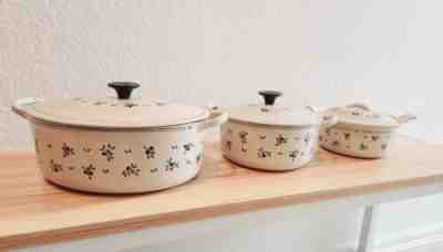 RARE Vintage Le Creuset Petit Fruits Enameled Cast Iron Dutch Oven Set of 3