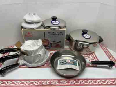 NOS Vintage Revere Ware Copper Bottom Stainless Steel 9 Pc Set Clinton, IL MINT
