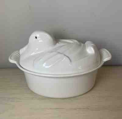 Vintage Extremely Rare LeCreuset Duck Terrine Cast Iron Pot White