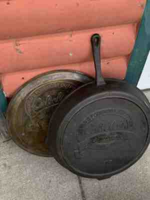 20 Cast Iron CABELAS Skillet VINTAGE 2 handles 20â? â?¦with LID & Patina