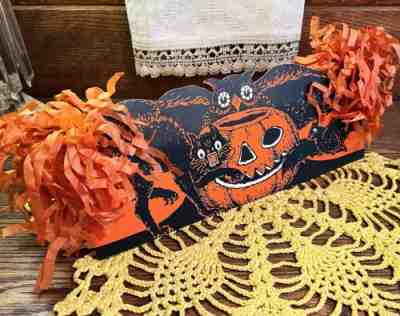 NEAR MINT RARE Vintage Halloween Owl Cat Bat JOL Hat Decoration Beistle 1930-31