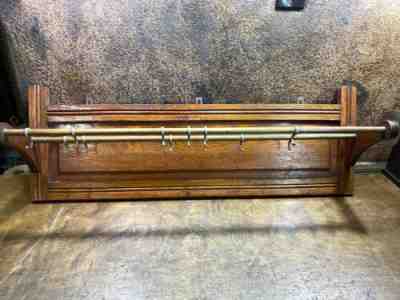 Antique Oak Pullman Train Car Coat Rack / Vintage Railroad Hat Shelf