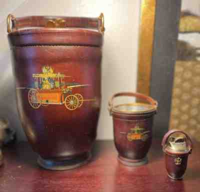 Vintage Papeete Leather Wrapped Fire Brigade Ice Bucket Manhattan NYC Full set