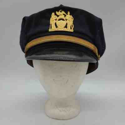 Vintage Cravenette 1940s NYPD Police Officer Uniform 8 Point Hat w Badge EUC