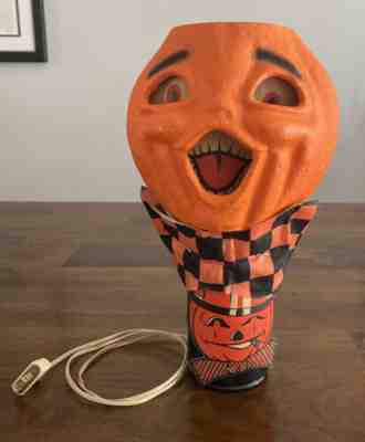 Amazing Large Vintage Halloween Paper Mache Jack-O-Lantern Light Pumpkin Insert