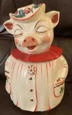 Shawnee Pottery Ceramic Porcelain WINNIE Pig Shamrock 11â? Cookie Jar & Lid 1940s