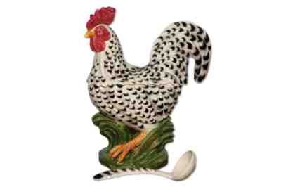 Fitz & Floyd 18" 1992 Vintage Poulet Black White Rooster Soup Tureen w/ Ladle