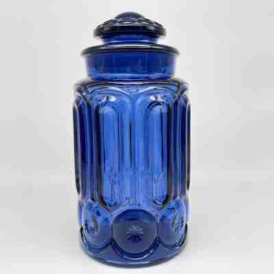 Vintage LE Smith Dark Blue Moon & Stars Small Canister and Lid Apothecary Jar