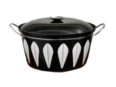 9 Quart Cathrineholm Norway Vtg Black Enamel Lotus Dutch Oven Pot Bowl Mcm