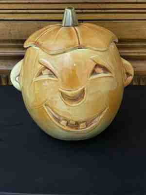 McCoy Cookie Jar Jack O Lantern Vintage 1955 Orange Lid Ceramic Halloween Fall