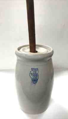 1 Gal Stoneware Butter Churn SP&S CO White Hall Illinois Cobalt Map Logo w/Lid