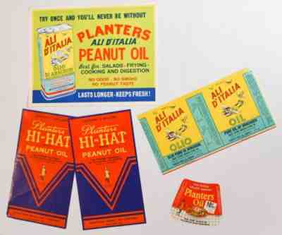 NOS Lot of 5 Vintage Planters Ads Labels Ali Dâ??Italia & Hi-Hat Oil NO RSV - ZD19