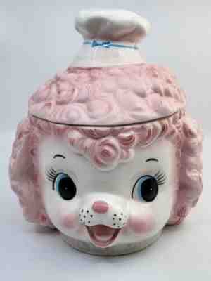 Pink Poodle Chef hat Lefton Cookie Jar anthropomorphic blue eyes puppy curly