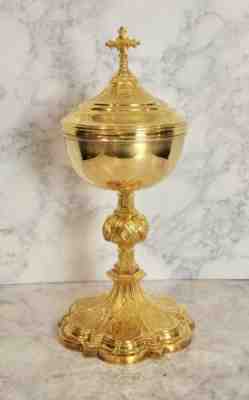 *VINTAGE GOLD OVER STERLING SILVER CATHOLIC CHURCH ALTAR CHALICE CIBORIUM W/ LID