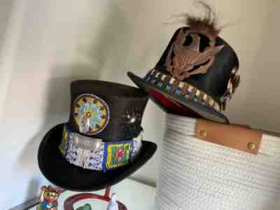 2 Old Native American - Indian Chief's Top Hats - Medicine-man Hats ~6.85 & 6.5