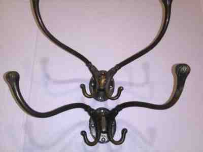 1800's Antique Adams & Westlake Brass Coat Hat Racks Wall Hanging Hook Railroad