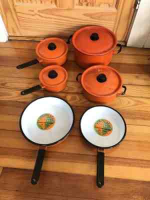 Vintage Continental Cook Ware ENAMELWARE Pot And Pan Set w/ Lids -NEW NEVER USED
