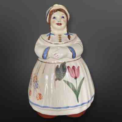 Shawnee Pottery Cooky Dutch Girl Cookie Jar 22k Gold Trim Hand Painted Flowers